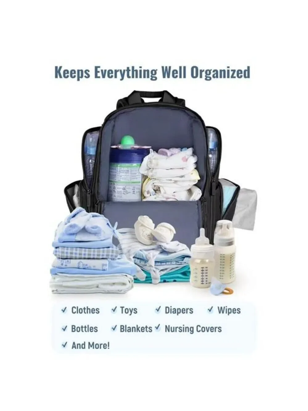 Black Diaper Bag Backpack for Men Women Travel Baby Bag with Insulated Pockets